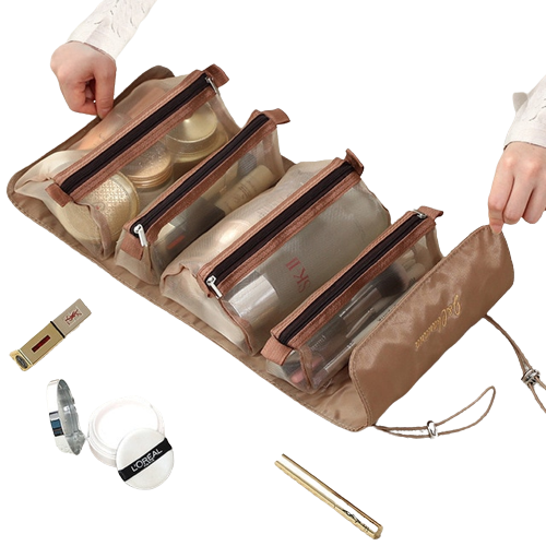 Folding Women's Mesh Cosmetic Bag with Zipper 4 in 1 Wholesale