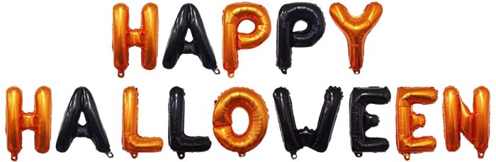 21951 Set of letter balloons (16''/41 cm) Mini Lettering "Happy Halloween", Black/Orange, 1 pc. in pack